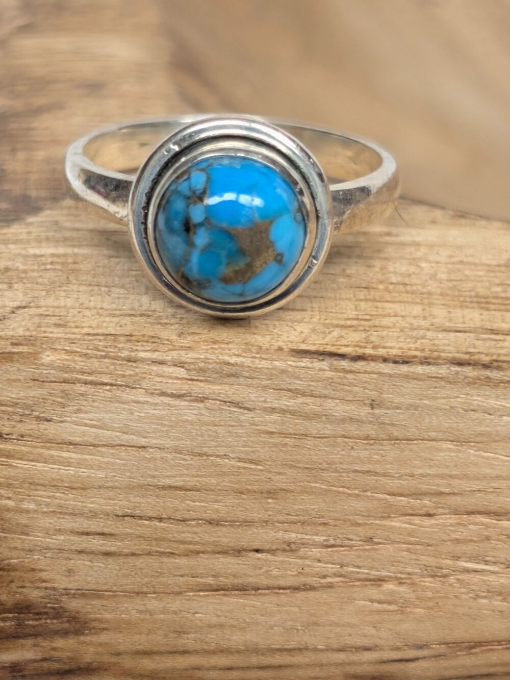 Vintage Sterling Silver Blue Copper Turquoise Cabochon Ring Sz 7